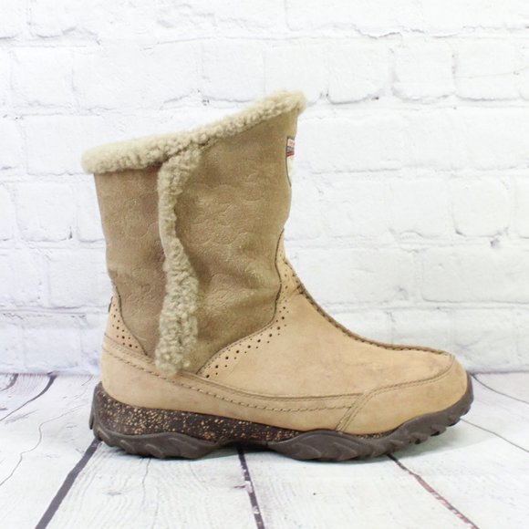 The North Face Shoes - The North Face Tan Suede Side Zip Primaloft WP Winter Snow Boots Size 7